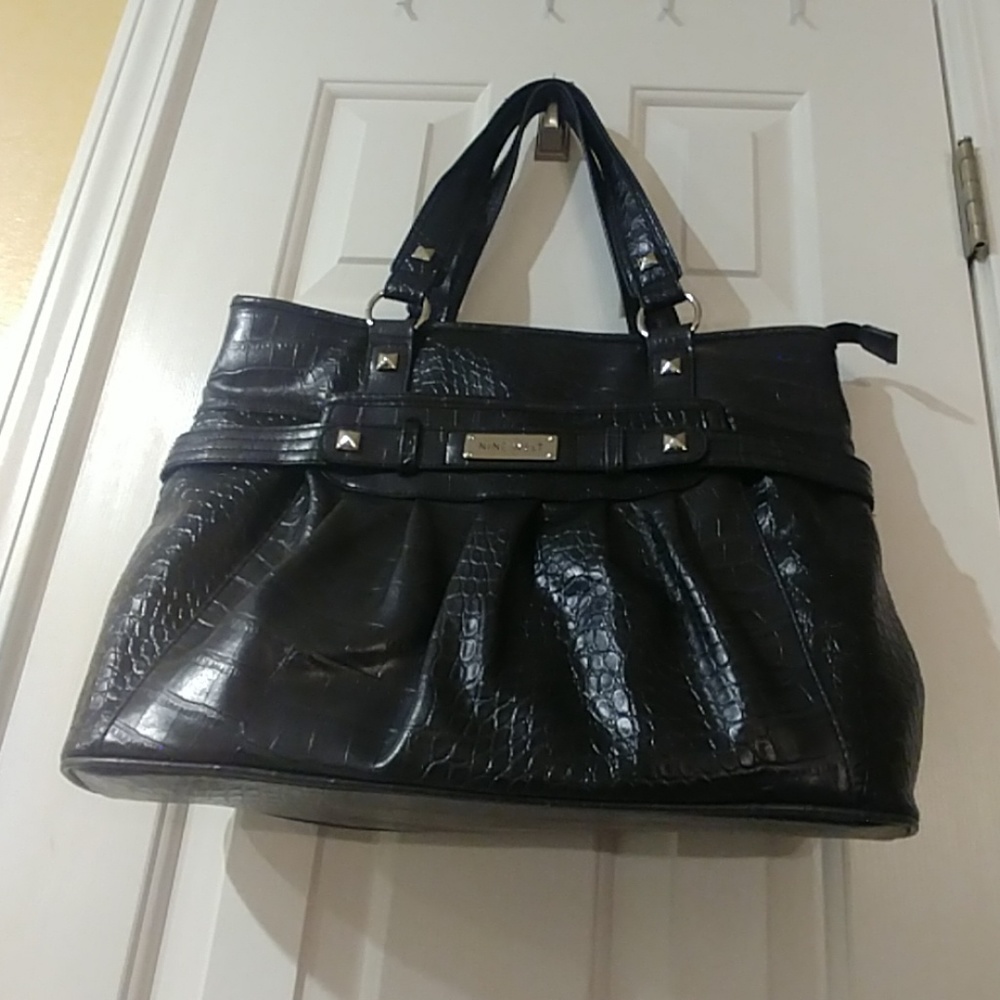 Nine West Large Charcoal Gray Crocodile Print Bag